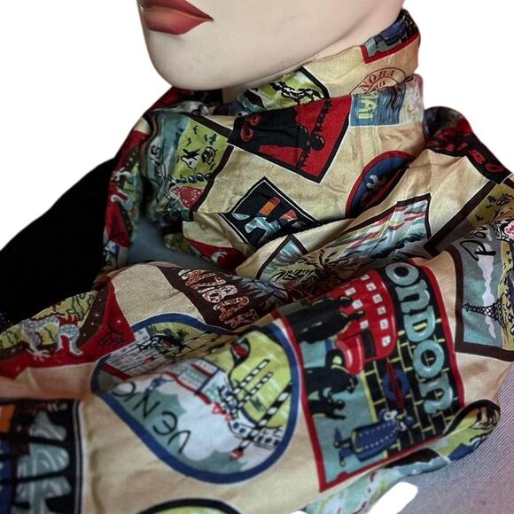 Vintage Scarf Silk Velvet Travel Indie Head Covering Headwrap Packable Vacation - Picture 3 of 8